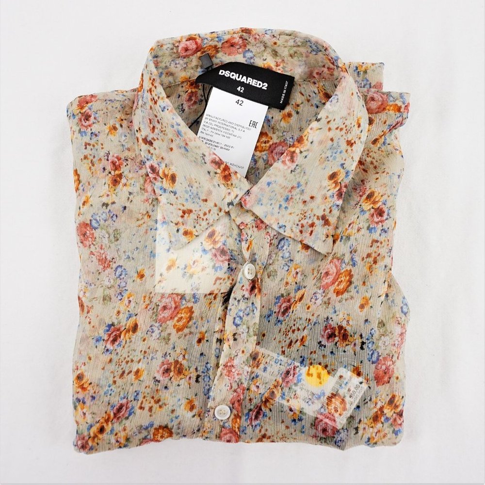 Dsquared2 Silk Floral-Print Button Up Shirt Women's - FCM58 - Picture 3 of 12